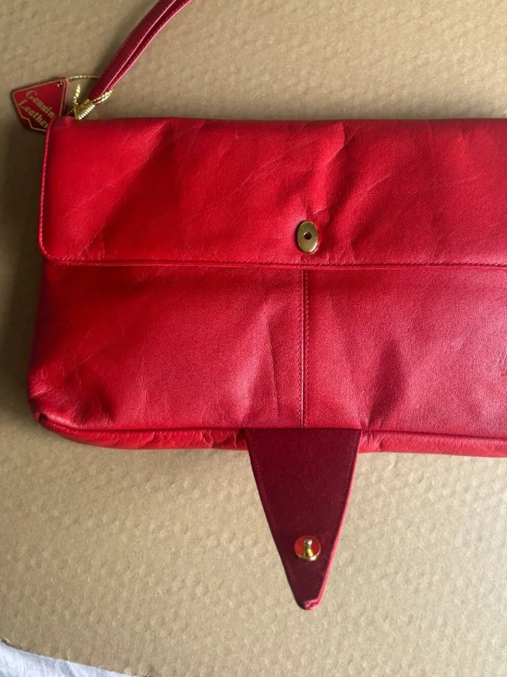 Retro Vintage 1980s Cherry Red Leather Clutch